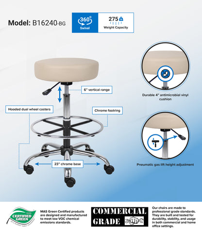 Boss Antimicrobial Vinyl Medical/Drafting Stool