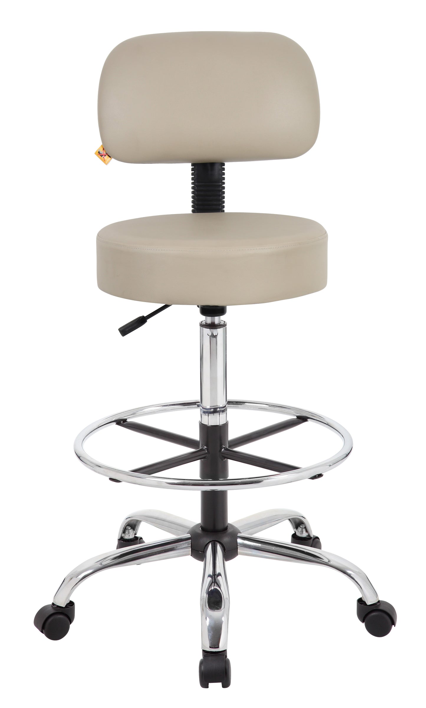 Boss Be Well Medical Spa Professional Adjustable Drafting Stool with Back and Removable Foot Rest Beige