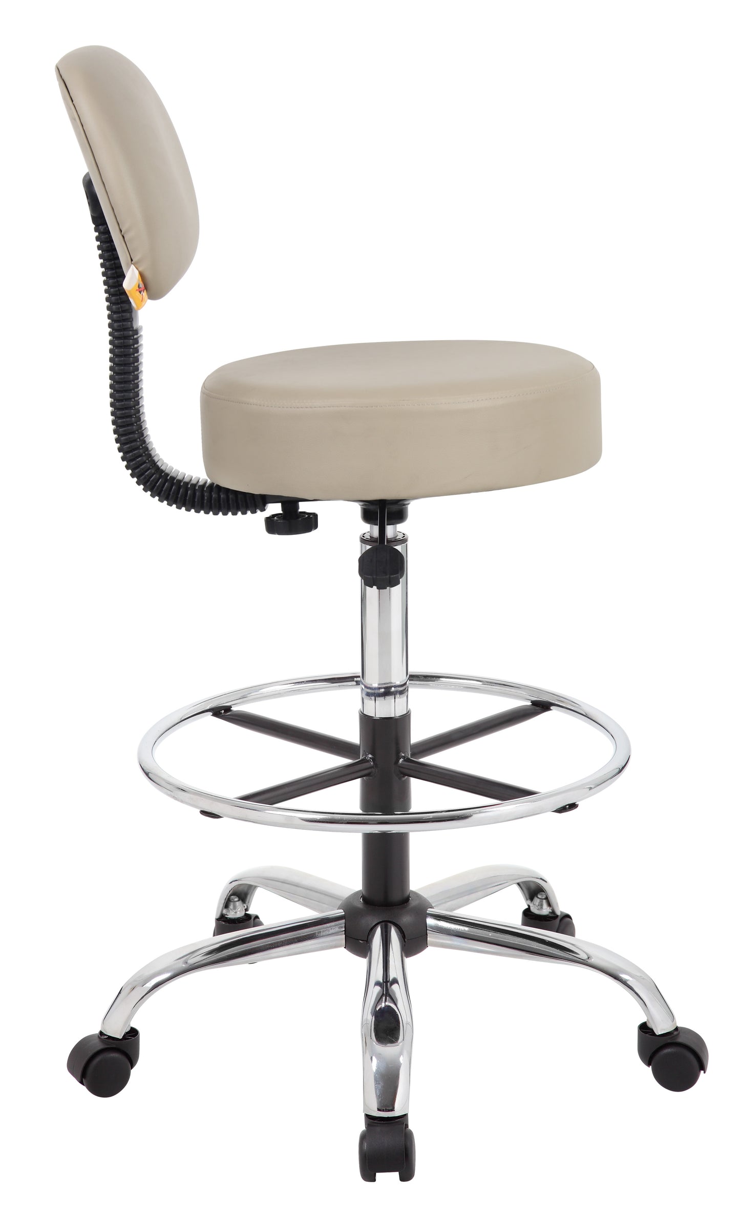 Boss Be Well Medical Spa Professional Adjustable Drafting Stool with Back and Removable Foot Rest Beige