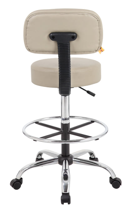 Boss Be Well Medical Spa Professional Adjustable Drafting Stool with Back and Removable Foot Rest Beige