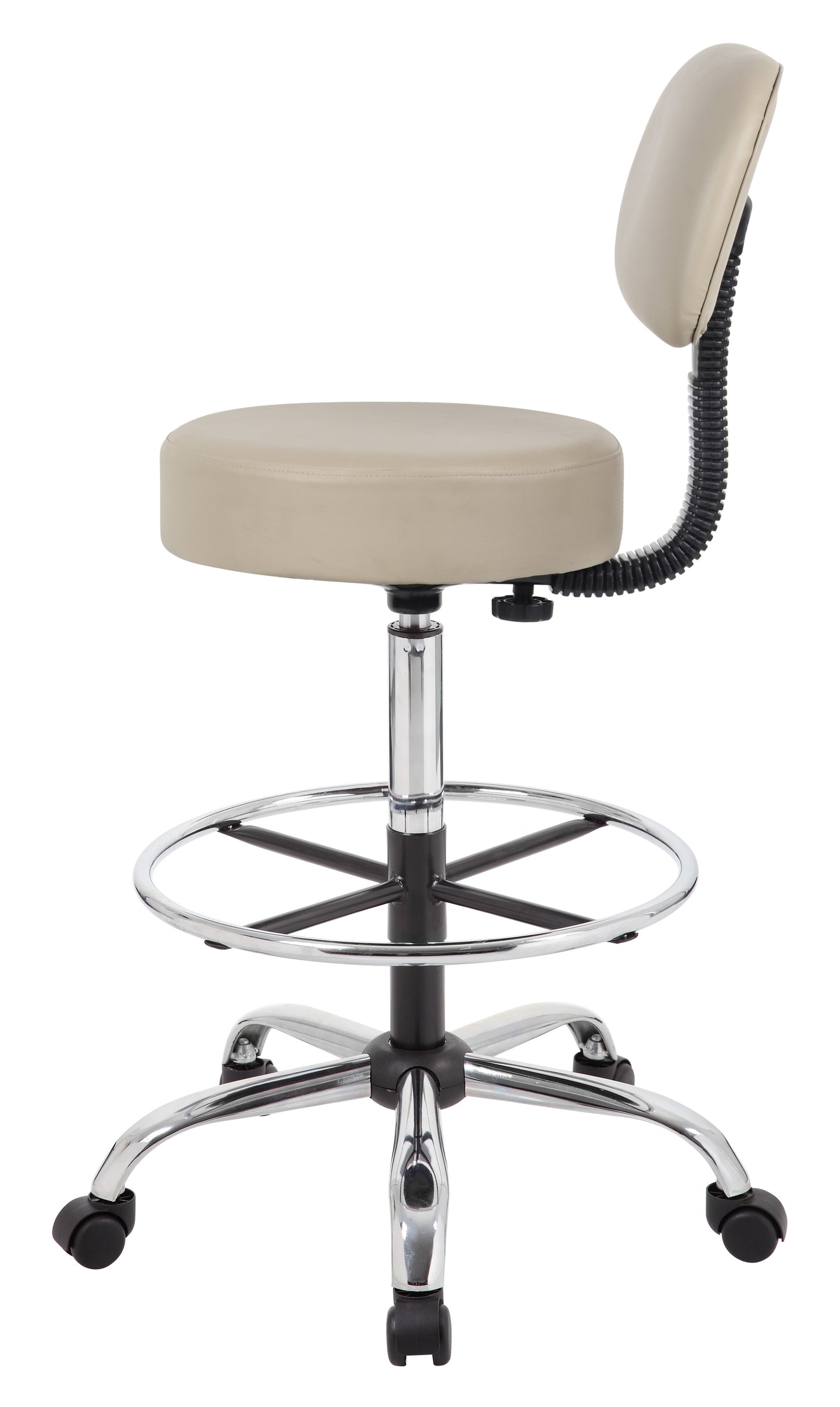 Boss Be Well Medical Spa Professional Adjustable Drafting Stool with Back and Removable Foot Rest Beige