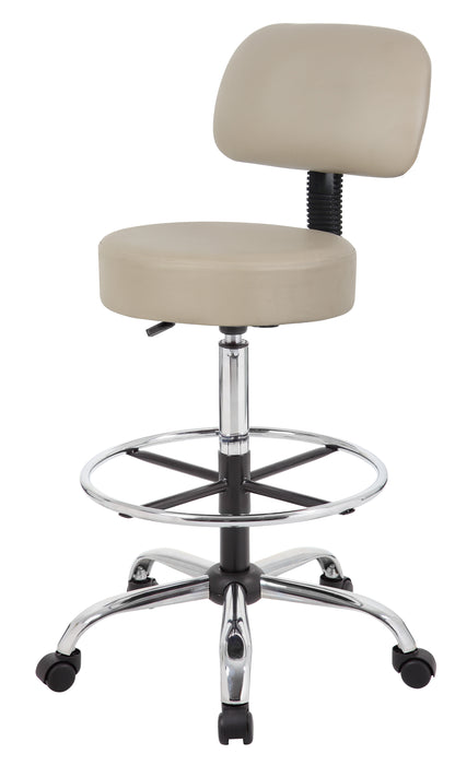 Boss Be Well Medical Spa Professional Adjustable Drafting Stool with Back and Removable Foot Rest Beige