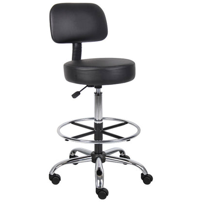 Boss Be Well Medical Spa Professional Adjustable Drafting Stool with Back and Removable Foot Rest Beige