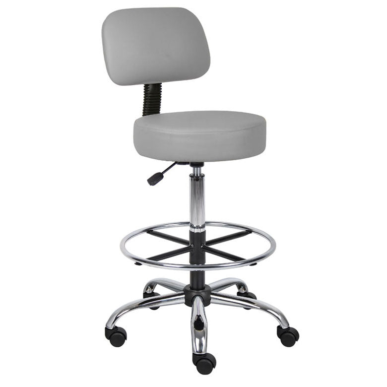 Boss Be Well Medical Spa Professional Adjustable Drafting Stool with Back and Removable Foot Rest Beige