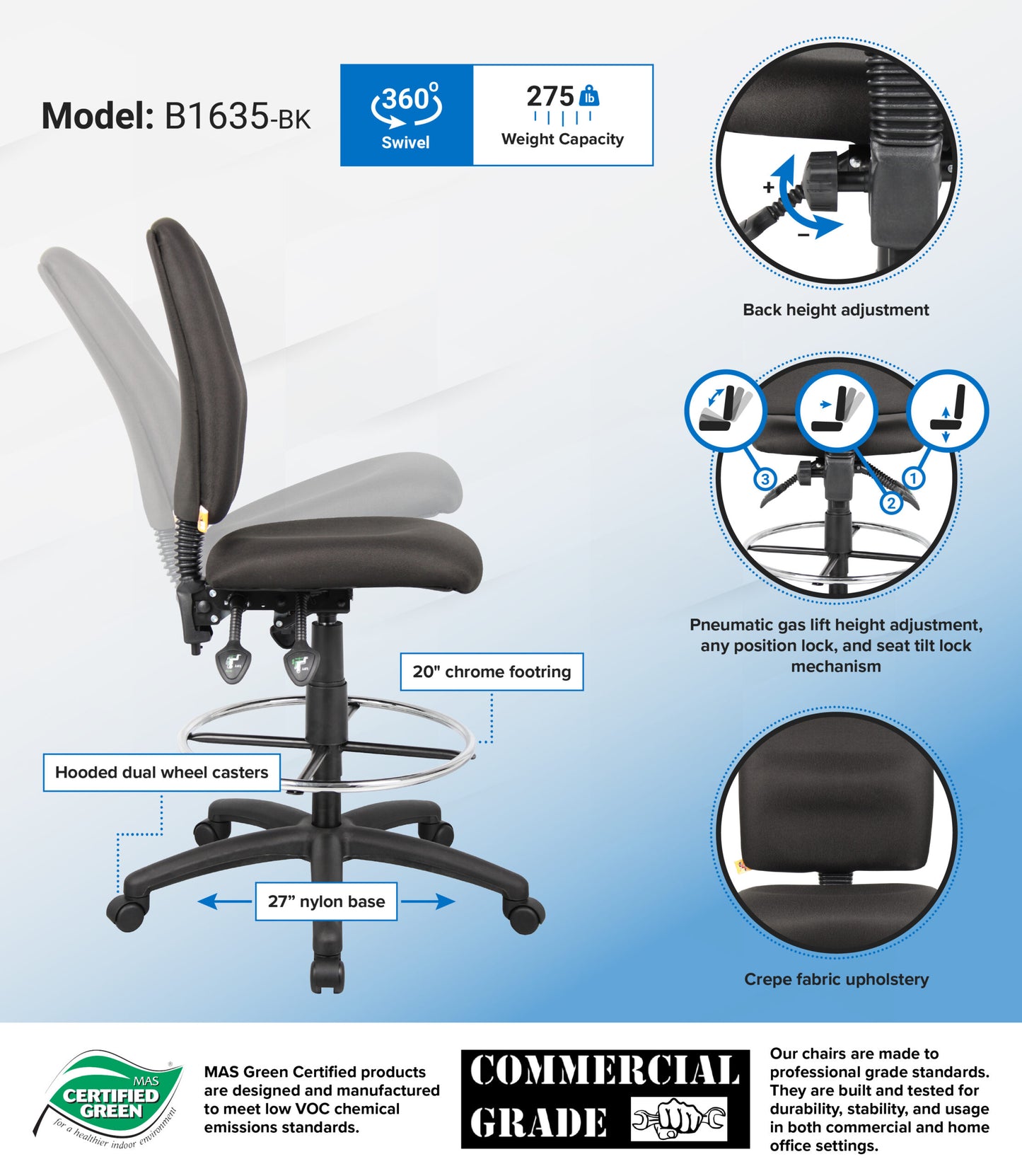 Boss Multi-Function Fabric Drafting Stool