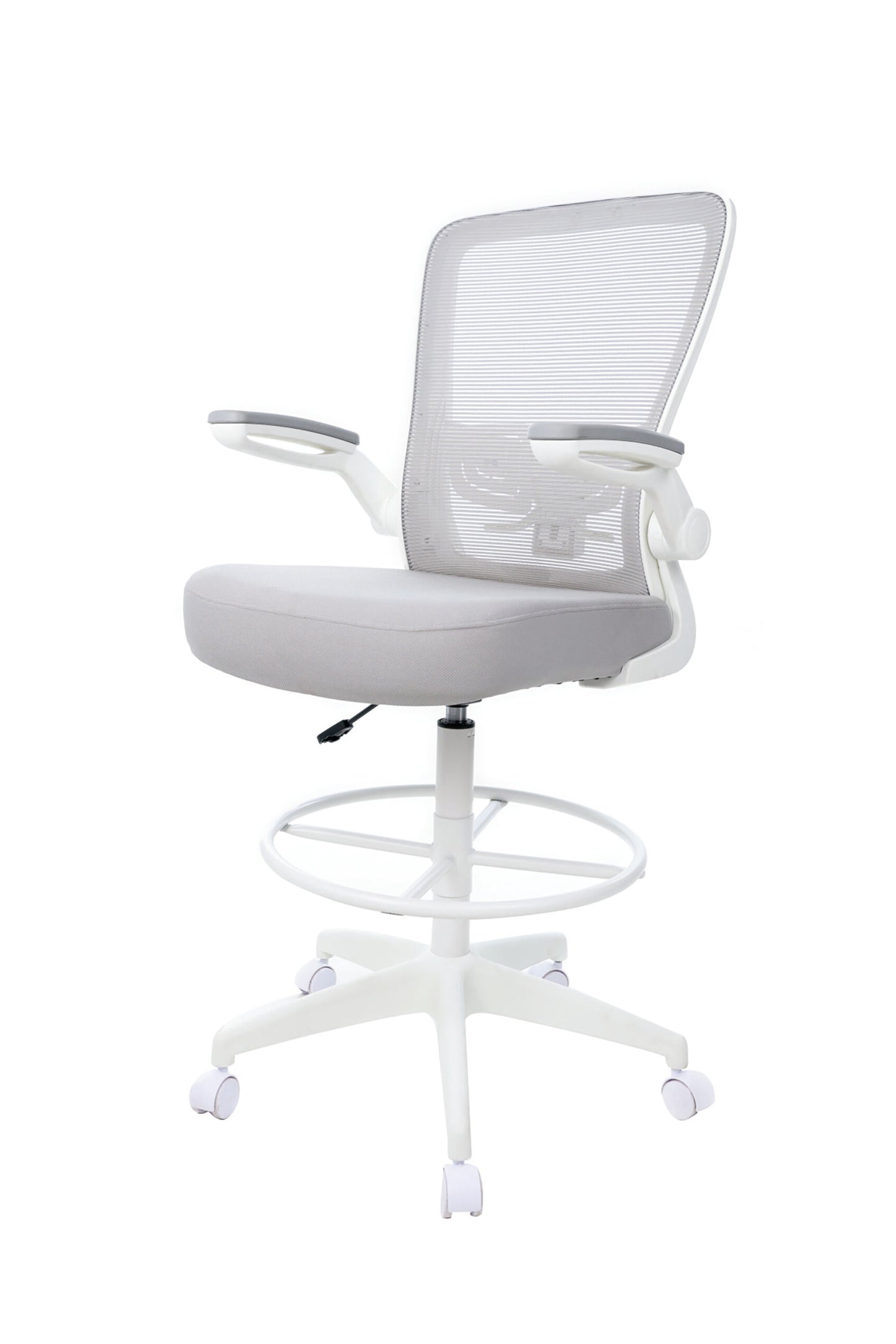 Boss Grey Mesh, Flip Arm, Stool, White Frame