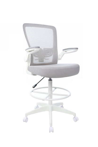 Boss Grey Mesh, Flip Arm, Stool, White Frame