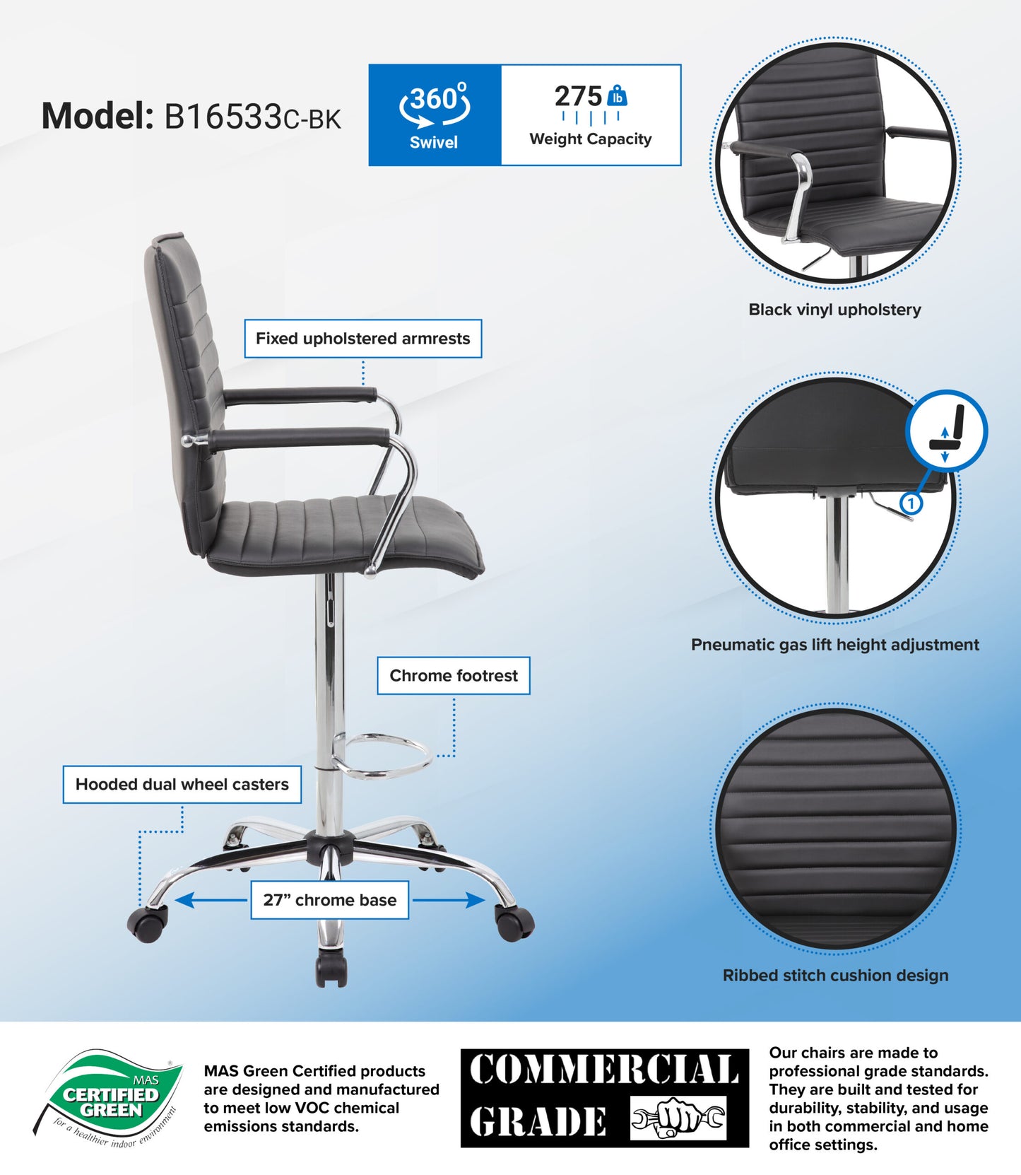 Boss Ribbed Design Drafting Stool