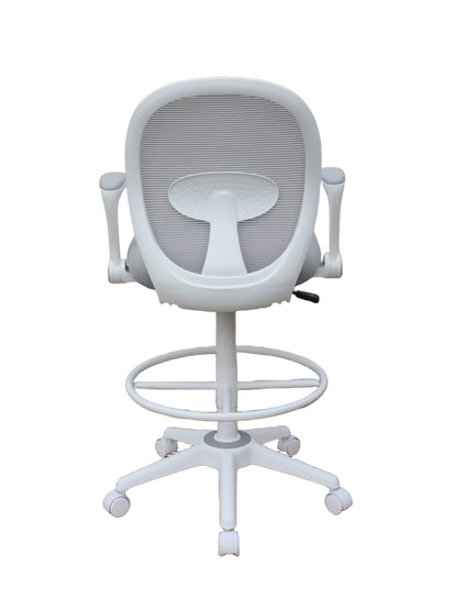 Boss Grey Mesh, Flip Arm, Stool, White Frame