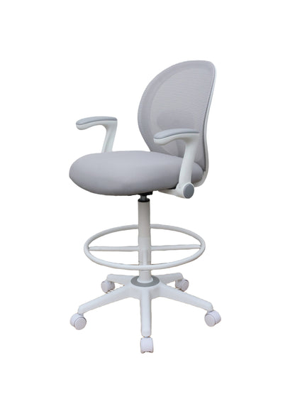 Boss Grey Mesh, Flip Arm, Stool, White Frame