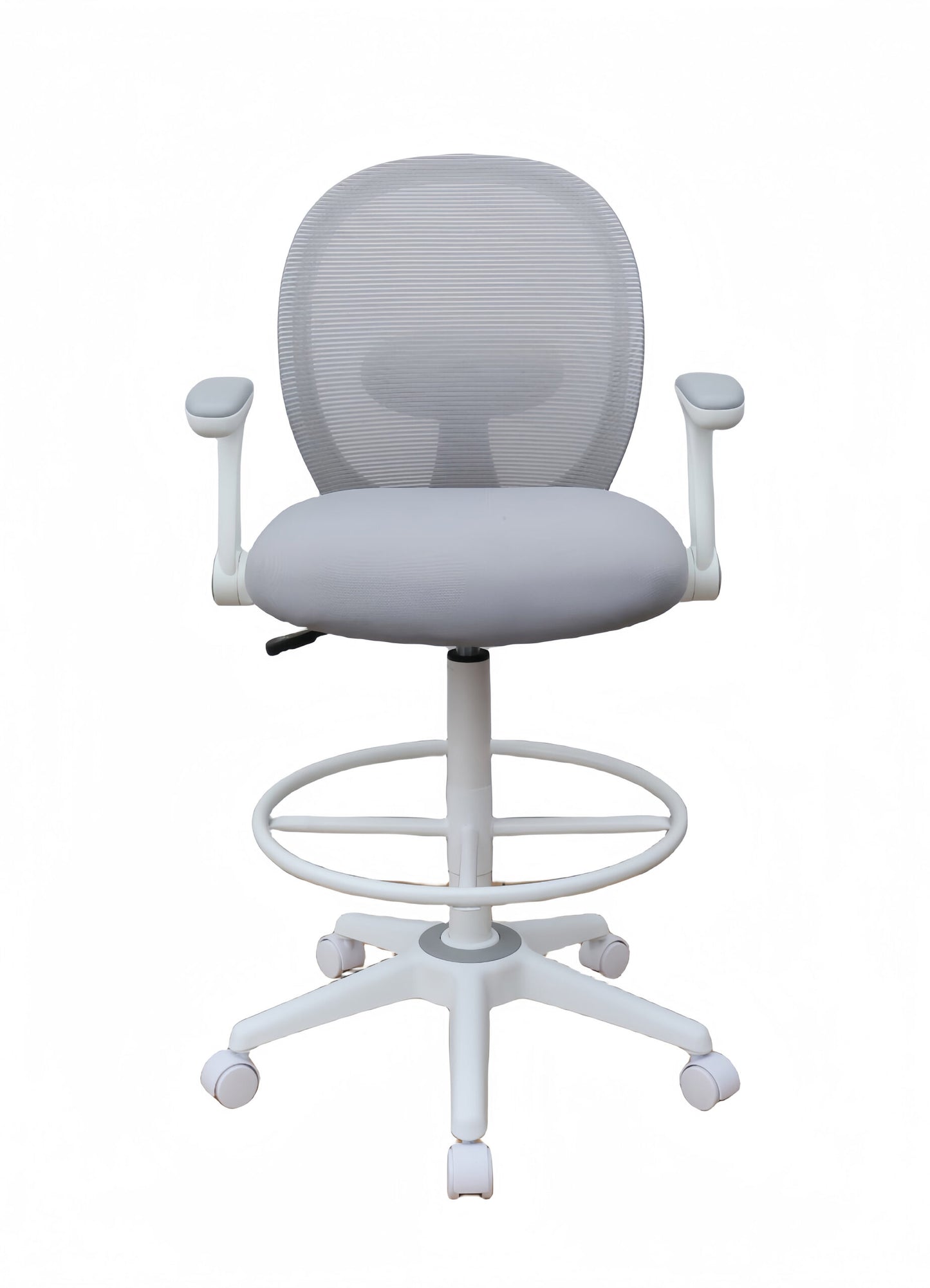 Boss Grey Mesh, Flip Arm, Stool, White Frame