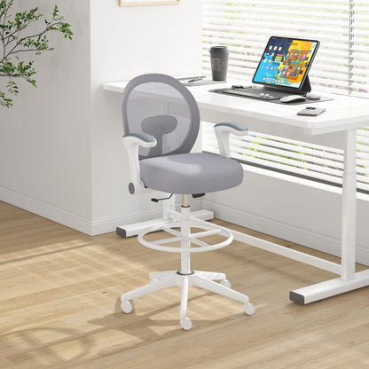 Boss Grey Mesh, Flip Arm, Stool, White Frame