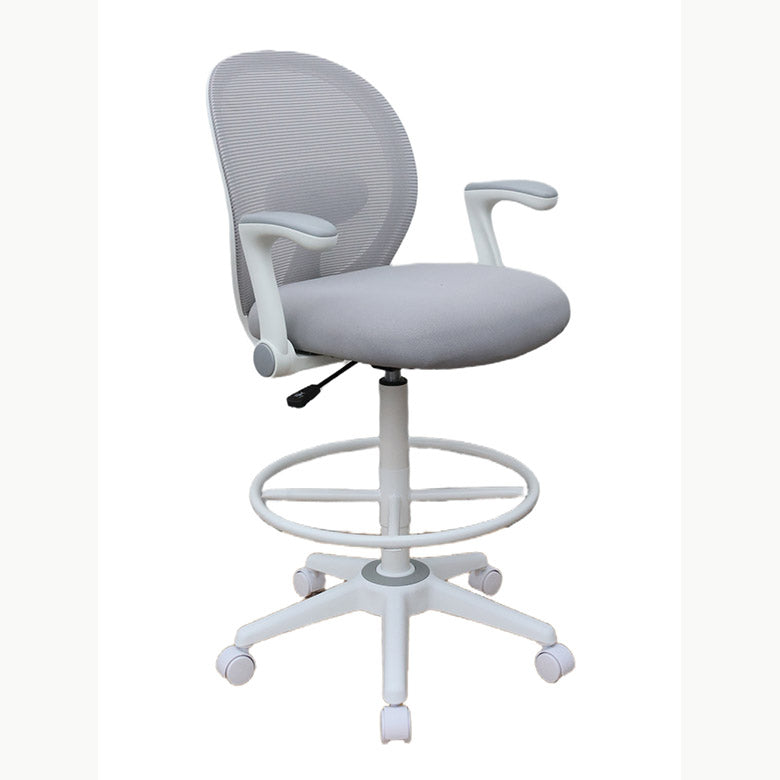 Boss Grey Mesh, Flip Arm, Stool, White Frame