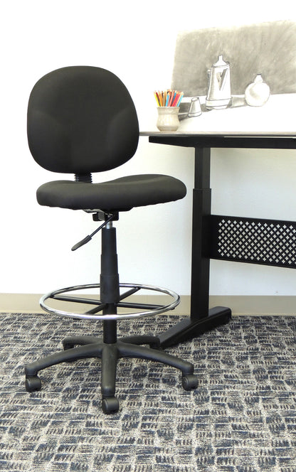 Boss Stand Up Fabric Drafting Stool with Foot Rest, Black