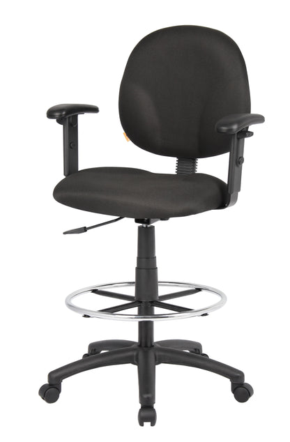 Boss Stand Up Fabric Drafting Stool with Foot Rest, Black