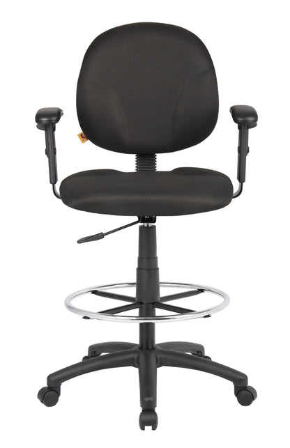 Boss Stand Up Fabric Drafting Stool with Foot Rest, Black