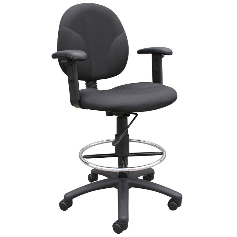 Boss Stand Up Fabric Drafting Stool with Foot Rest, Black