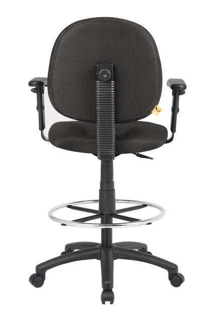 Boss Stand Up Fabric Drafting Stool with Foot Rest, Black