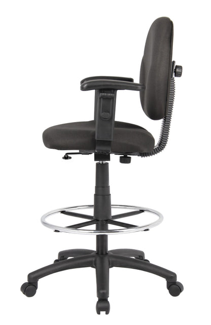 Boss Stand Up Fabric Drafting Stool with Foot Rest, Black