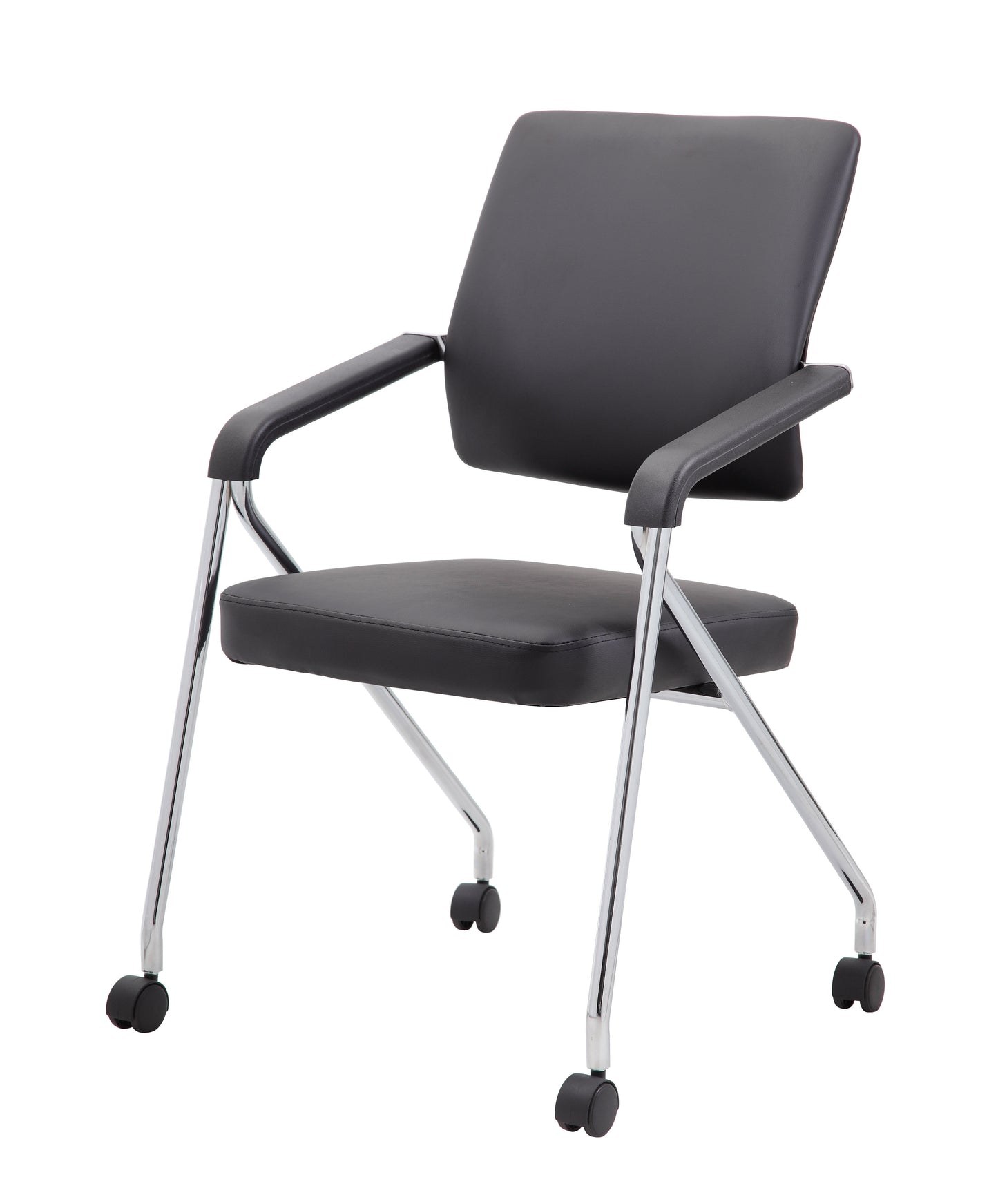 Boss Black CaressoftPlus Vinyl Training Chair With Chrome Frame, (set of 2)