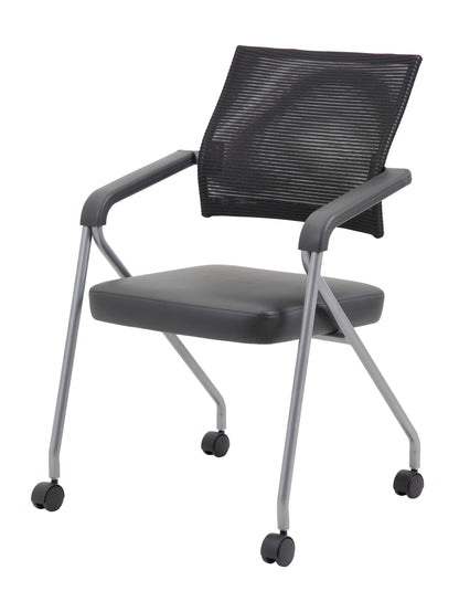 Boss Black Mesh Training Chair With Pewter Frame, (set of 2)