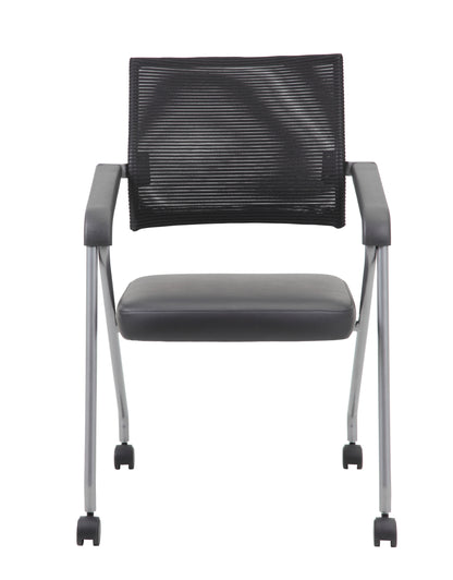 Boss Black Mesh Training Chair With Pewter Frame, (set of 2)