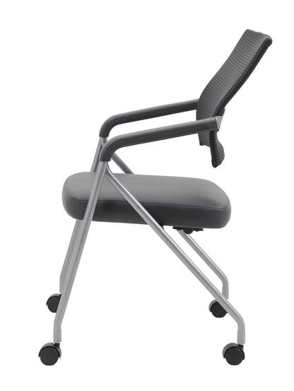 Boss Black Mesh Training Chair With Pewter Frame, (set of 2)