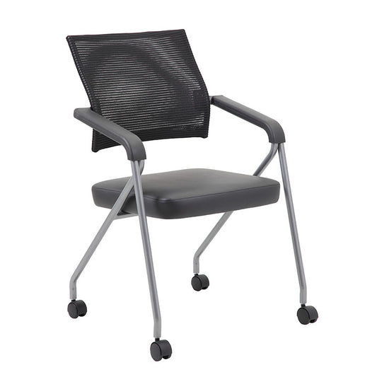 Boss Black Mesh Training Chair With Pewter Frame, (set of 2)