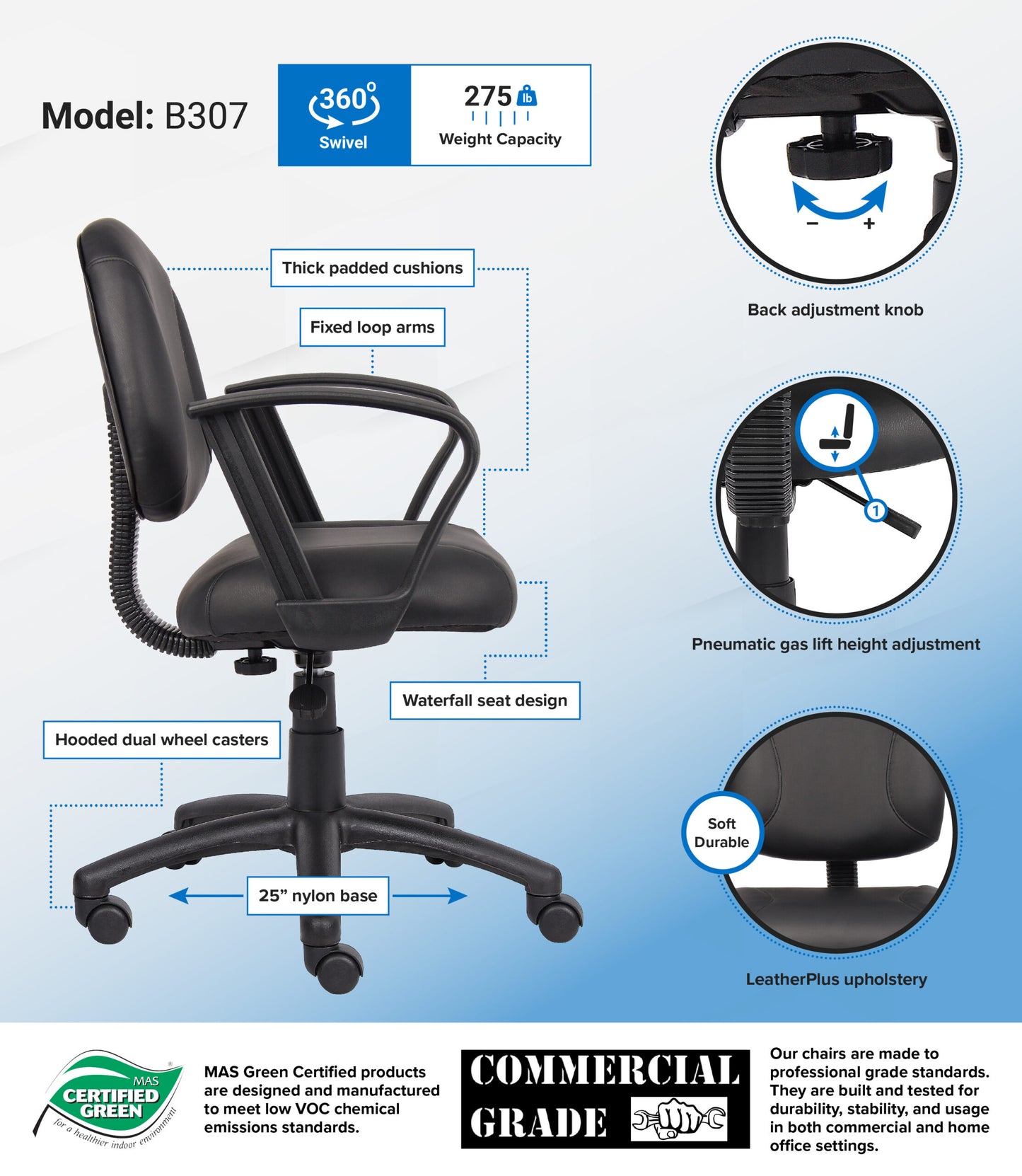 Boss Black Posture Chair W/ Loop Arms