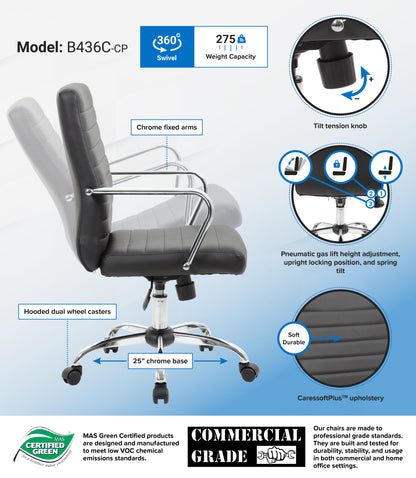 Boss Retro Task Chair with Chrome Fixed Arms