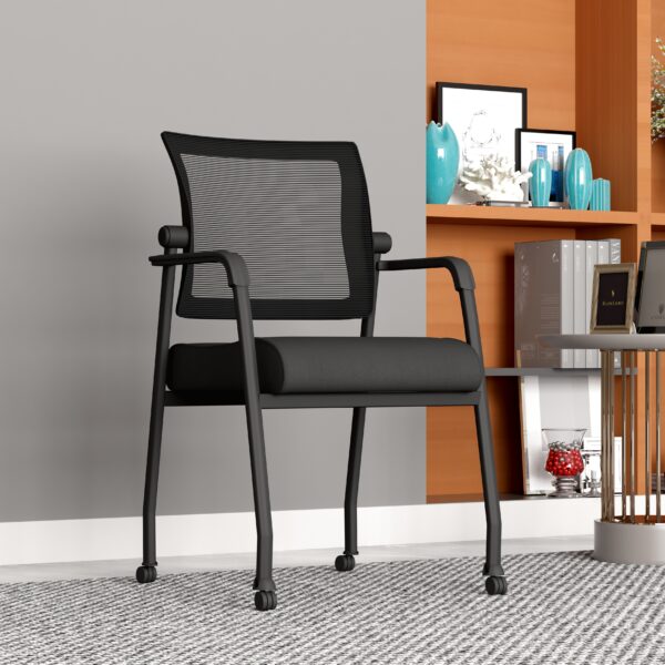 Boss Linear Mesh 4-Legged Guest Chair w/ Casters