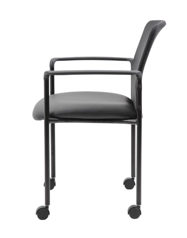 Boss Stackable Mesh Guest Chair with Casters, Black