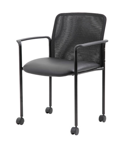 Boss Stackable Mesh Guest Chair with Casters, Black