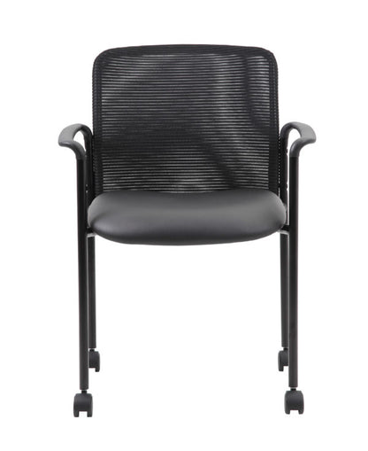 Boss Stackable Mesh Guest Chair with Casters, Black