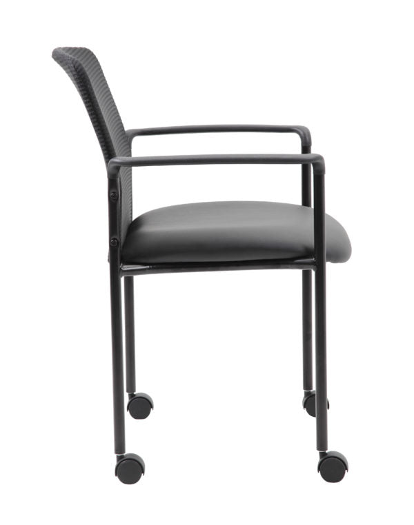 Boss Stackable Mesh Guest Chair with Casters, Black