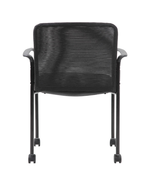 Boss Stackable Mesh Guest Chair with Casters, Black