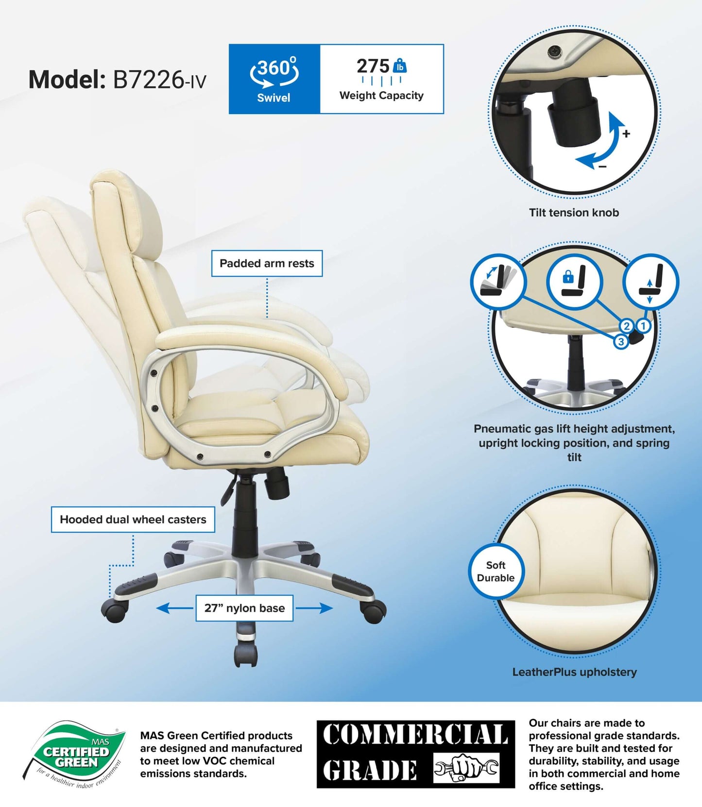 Boss Modern Mid Back Executive Chair, Ivory