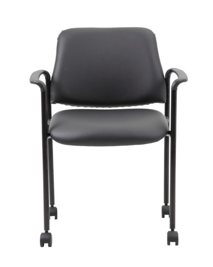 Boss Square Back Diamond Stacking Chair W/Arm and Casters In Black Caressoft Vinyl