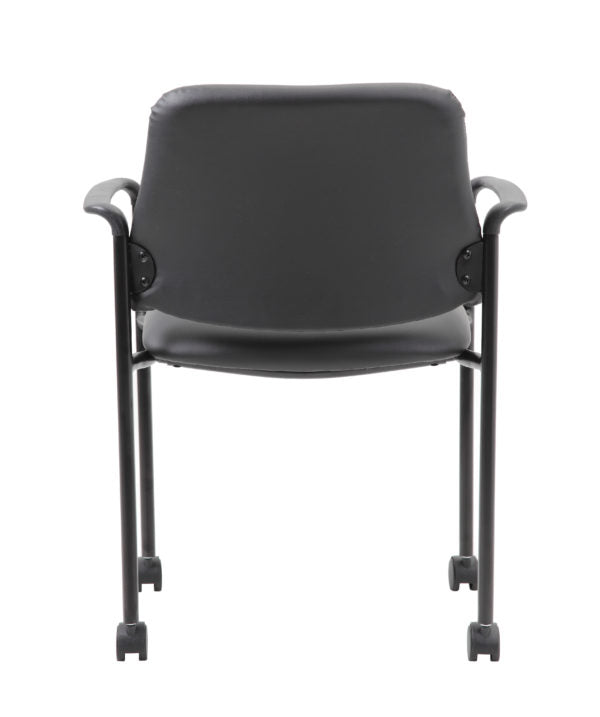 Boss Square Back Diamond Stacking Chair W/Arm and Casters In Black Caressoft Vinyl