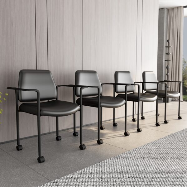 Boss Square Back Diamond Stacking Chair W/Arm and Casters In Black Caressoft Vinyl