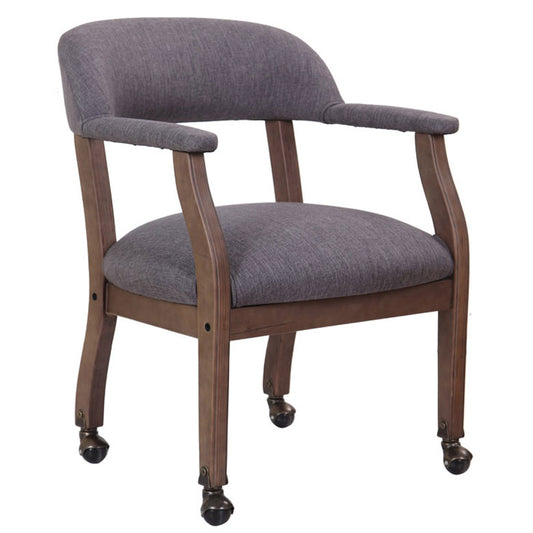 Boss Modern Captain’s guest, accent or dining chair in Slate Grade Commercial Grade Linen With Casters