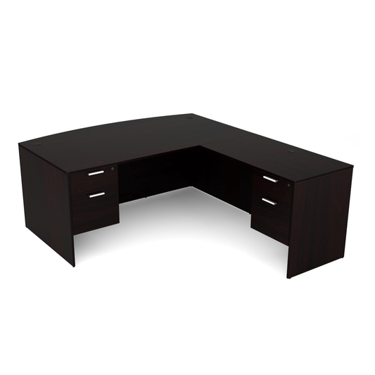 Kai Line Reversible Bow Front L-Desk with Double Suspended Pedestals