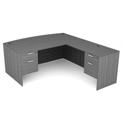 Kai Line Reversible Bow Front L-Desk with Double Suspended Pedestals