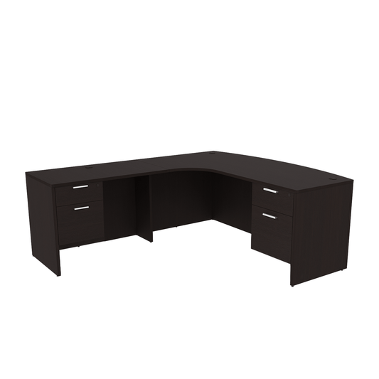 Kai Line Left-Handed Extended Corner Bow Front L-Desk with Double Suspended Pedestals