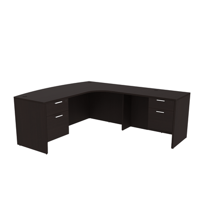 Kai Line Right-Handed Extended Corner Bow Front L-Desk with Double Suspended Pedestals