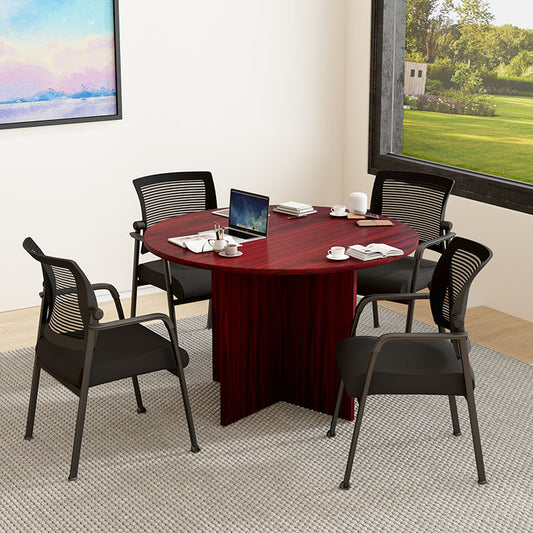 Boss Office Products 47"W executive round conference table and chairs, Mahogany