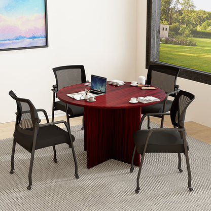 Boss Office Products 47"W executive round conference table and chairs, Mahogany