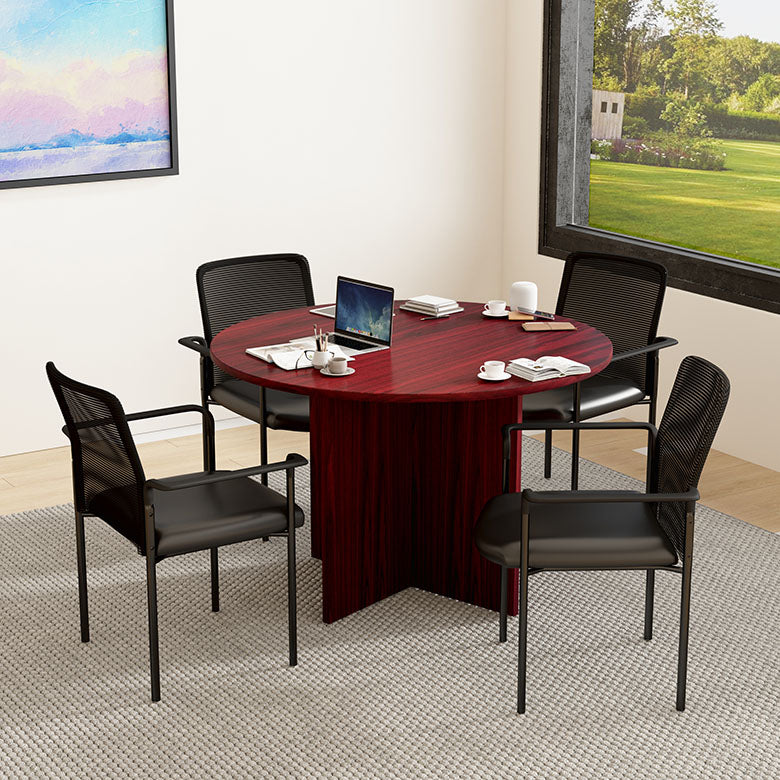 Boss Office Products 47"W executive round conference table and chairs, Mahogany