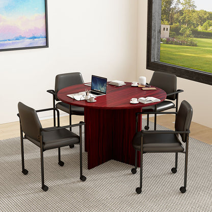 Boss Office Products 47"W executive round conference table and chairs, Mahogany