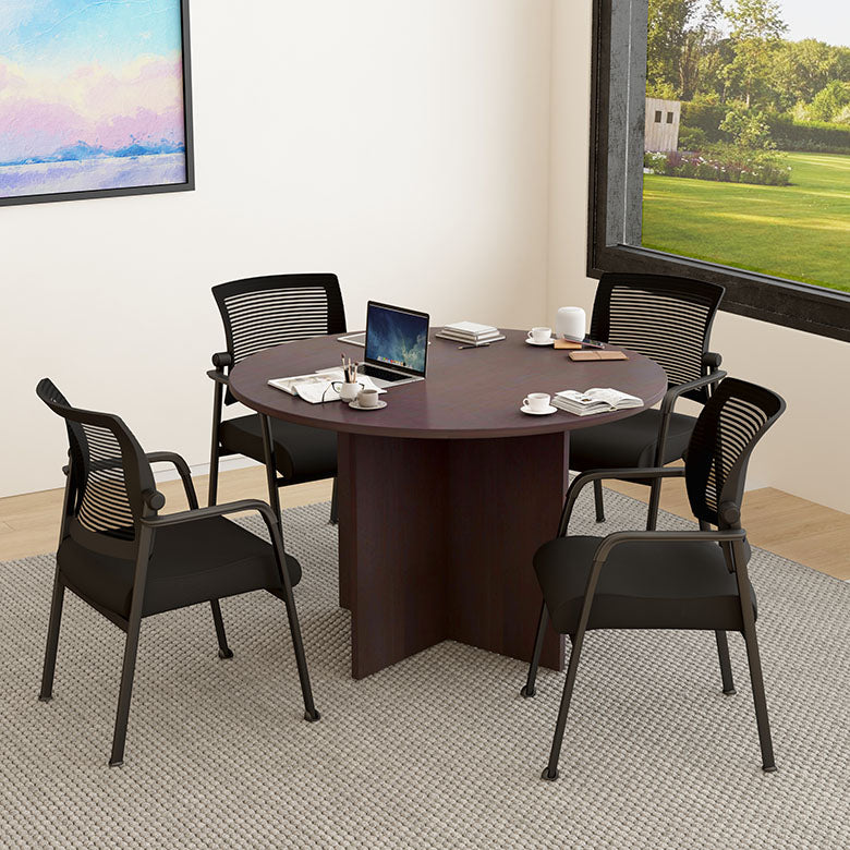 Boss Office Products 47"W Executive Round Conference Table And Chairs, Mocha